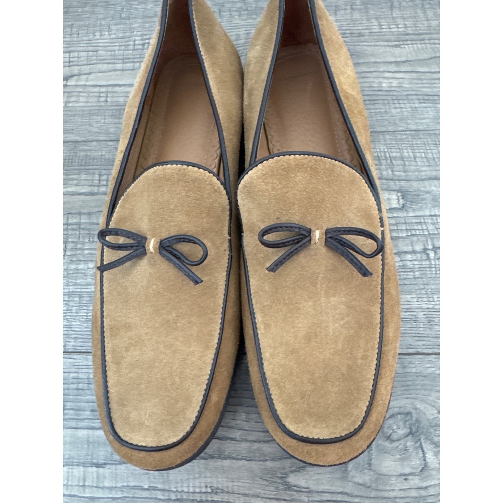 Lands End Womens Tan Suede Bow Loafers Moc Toe Flats 10B 9639S Made in Brazil